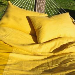 Mustard Linen Bedding Set Handmade Duvet Cover + 2 Pillowcases - thumbnail 2