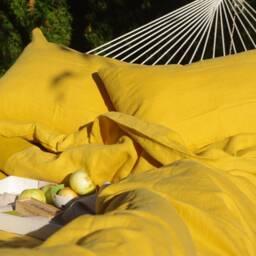 Mustard Linen Bedding Set Handmade Duvet Cover + 2 Pillowcases - thumbnail 3