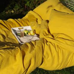 Mustard Linen Bedding Set Handmade Duvet Cover + 2 Pillowcases - thumbnail 4