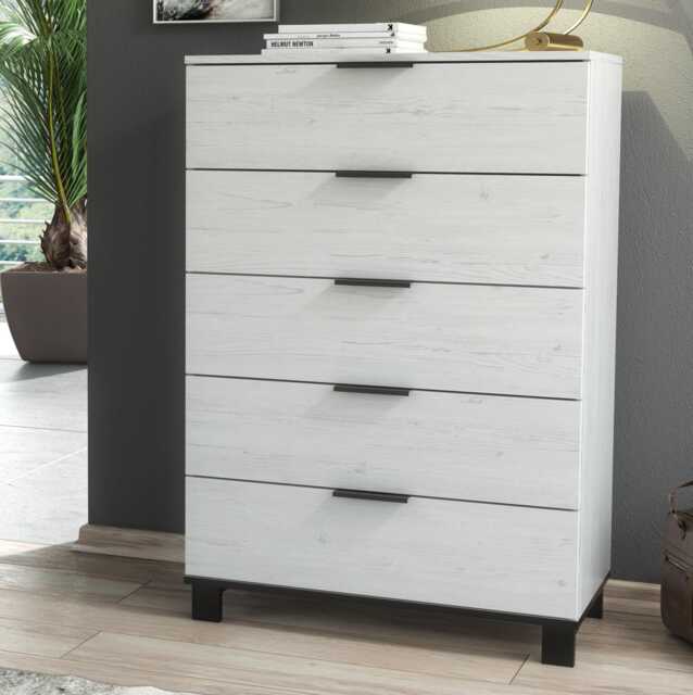 Furneo Modern White 5 Drawer Chest Of Drawers Cabinet Storage Pine Effect Cozy 05 - image 1