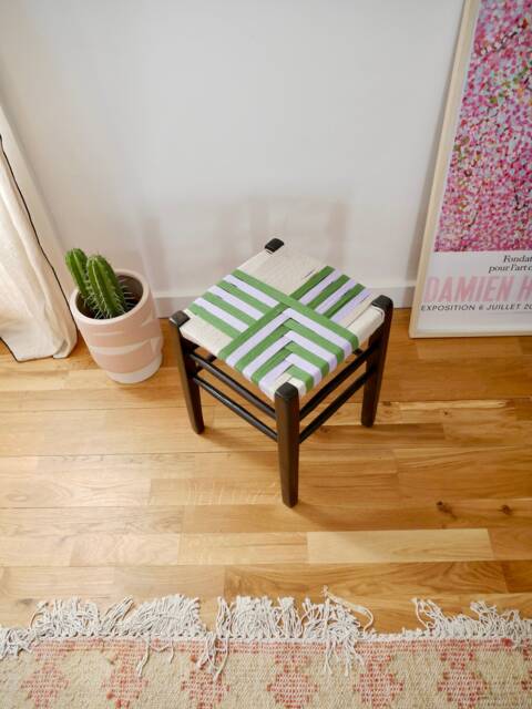 Woven Stool - Old Vintage Artisanal Weaving - image 1
