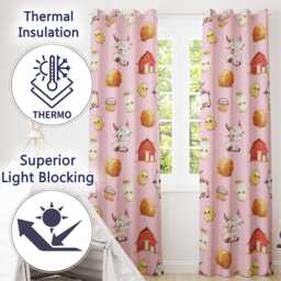Cute Baby Goat Barn Hay Milk Chick Farm Pink Seamless Pattern Readymade Eyelet Ring Top Thermal 100% Blackout Curtains - thumbnail 3