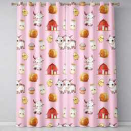 Cute Baby Goat Barn Hay Milk Chick Farm Pink Seamless Pattern Readymade Eyelet Ring Top Thermal 100% Blackout Curtains - thumbnail 2