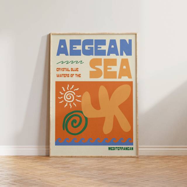 Living Room Wall Art Prints, Greece Decor, Aegean Sea Print, Kitchen Art, Travel Colourful Mediterranean Poster - image 1