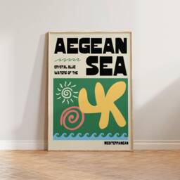 Living Room Wall Art Prints, Greece Decor, Aegean Sea Print, Kitchen Art, Travel Colourful Mediterranean Poster - thumbnail 3