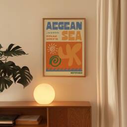 Living Room Wall Art Prints, Greece Decor, Aegean Sea Print, Kitchen Art, Travel Colourful Mediterranean Poster - thumbnail 2