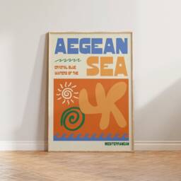 Living Room Wall Art Prints, Greece Decor, Aegean Sea Print, Kitchen Art, Travel Colourful Mediterranean Poster - thumbnail 1