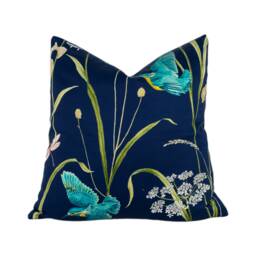 Sanderson - Kingfisher & Iris Navy/Teal Sateen Stunning National Trust Cushion Cover Throw Pillow Designer Home Decor - thumbnail 1
