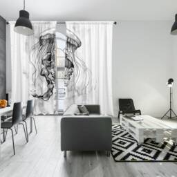 Set Of 2 Curtains With Jellyfish Design, Room Divide Screen Wall Panel, Blackout Curtains - thumbnail 2