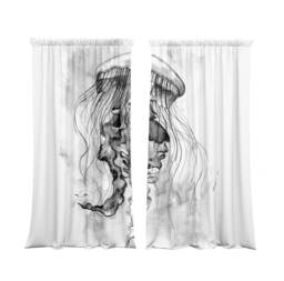 Set Of 2 Curtains With Jellyfish Design, Room Divide Screen Wall Panel, Blackout Curtains