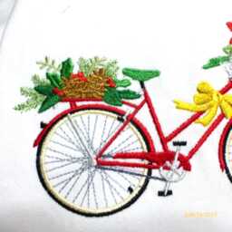 Embroidered Christmas Bicycle Pillow Cover December Holiday Decor - thumbnail 4