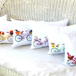 Embroidered Christmas Bicycle Pillow Cover December Holiday Decor - thumbnail 2