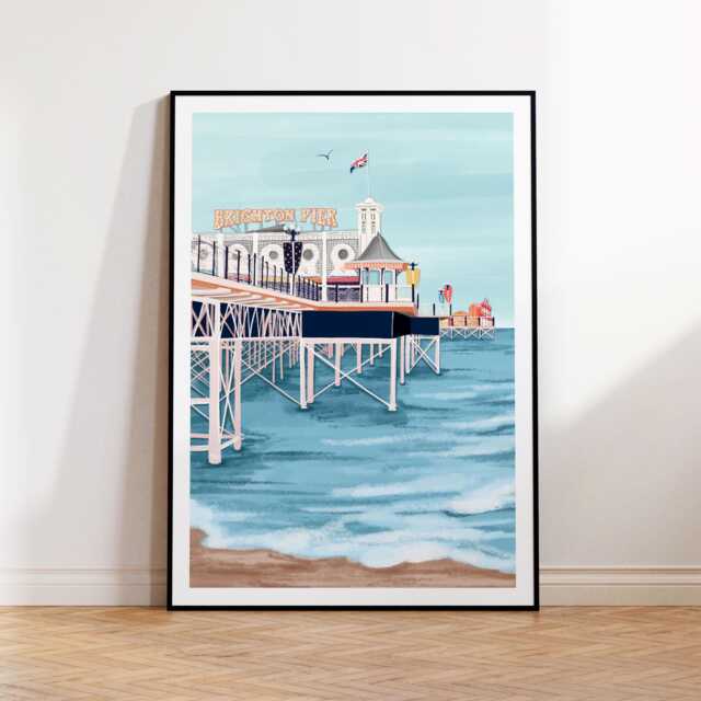 Brighton Art Print, Brighton Pier Travel Print, East Sussex Poster, Beach Print Illustration, British Wall Decor, South England Art - image 1