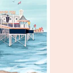 Brighton Art Print, Brighton Pier Travel Print, East Sussex Poster, Beach Print Illustration, British Wall Decor, South England Art - thumbnail 3