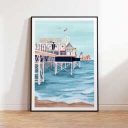 Brighton Art Print, Brighton Pier Travel Print, East Sussex Poster, Beach Print Illustration, British Wall Decor, South England Art - thumbnail 1