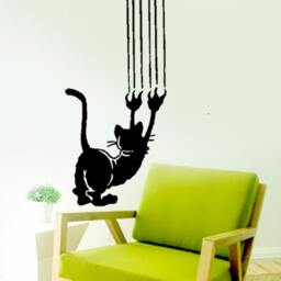 Crazy Scratching Cat - Vinyl Wall Decals Home Decor - thumbnail 1