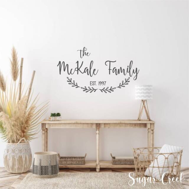 Family Name With Est Date & Laurel Wreath-Vinyl Wall Decal - Entryway Decor - Home Established - image 1