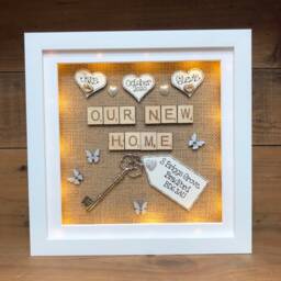 Customised New Home Family Name Box Frame - First Gift House Warming Present Personalised Optional Led Lights - thumbnail 3