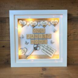 Customised New Home Family Name Box Frame - First Gift House Warming Present Personalised Optional Led Lights - thumbnail 2