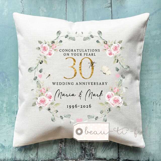 Personalised Pearl Wedding Anniversary Cushion 30Th 30 Anniversary Gift Cushion Ruby Emerald Silver Coral Tin Paper - image 1