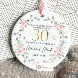 Personalised Pearl Wedding Anniversary Cushion 30Th 30 Anniversary Gift Cushion Ruby Emerald Silver Coral Tin Paper - thumbnail 4