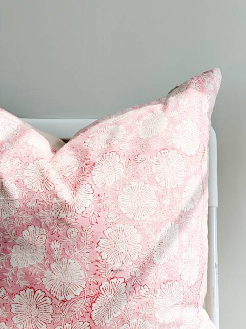 Block Print Pillow Cover Floral Batik, Natural Dyed - 20x20 - image 1
