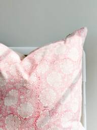 Block Print Pillow Cover Floral Batik, Natural Dyed - 20x20 - thumbnail 1
