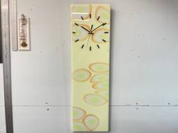 Narrow Pale Green Abstract Resin Wall Clock, Long Modern Unusual Home Decor, Luxury Clocks - thumbnail 1