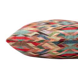 Nomad Tapestry Boudoir Cushion. Geometric Angular Design in Red, Green, Lilac Purple, Teal Blue & Charcoal Grey. 17x12 - thumbnail 2