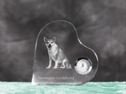 Norwegian Lundehund - Crystal Clock in The Shape Of A Heart With Image Pure-Bred Dog - thumbnail 1