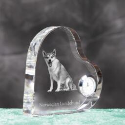 Norwegian Lundehund - Crystal Clock in The Shape Of A Heart With Image Pure-Bred Dog - thumbnail 3