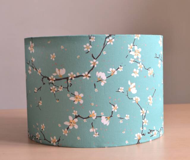 Blue Cherry Blossom Cotton Fabric Lampshade, Blue Floral Printed Table Lamp, Pendant Light, Flower Light Fixture - image 1