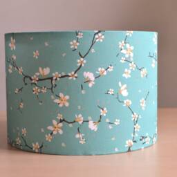 Blue Cherry Blossom Cotton Fabric Lampshade, Blue Floral Printed Table Lamp, Pendant Light, Flower Light Fixture - thumbnail 2