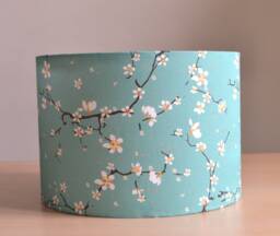 Blue Cherry Blossom Cotton Fabric Lampshade, Blue Floral Printed Table Lamp, Pendant Light, Flower Light Fixture - thumbnail 1