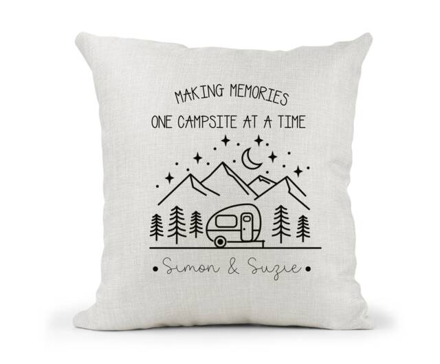 Personalised Caravan Motorhome Campervan Cream Canvas Cushion, Making Memories One Campsite At A Time - image 1