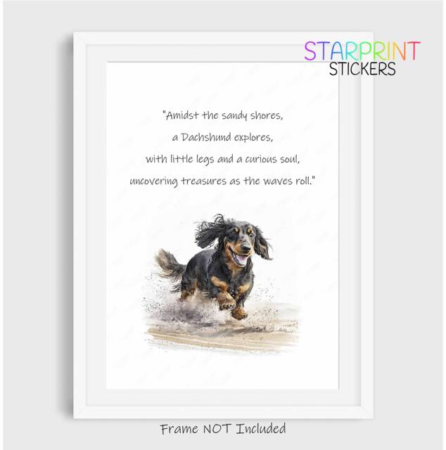 Dachshund Long Haired Black & Tan Dog Print, Beach Poem Unframed A4 Fun Novelty Quote, Lovely Wall Art/Gift Birthday Xmas Poster - image 1