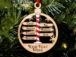 Family Of 7 North Pole Sign Christmas Tree Decoration, Up To Names, Personalised Bauble, Mum Dad Son Daughter Kids, Oak Wood Large - thumbnail 1