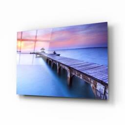 Serene Pier Sunset Glass Wall Art - Tranquil Ocean Landscape For Modern & Coastal Interiors - thumbnail 1