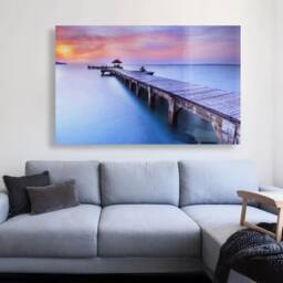 Serene Pier Sunset Glass Wall Art - Tranquil Ocean Landscape For Modern & Coastal Interiors - thumbnail 2