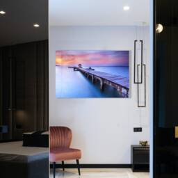 Serene Pier Sunset Glass Wall Art - Tranquil Ocean Landscape For Modern & Coastal Interiors - thumbnail 3