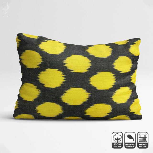 Handwoven Bumble Bee Pillow Cover From 100% Cotton Ikat Fabrics - 16x24 - image 1