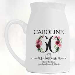 60Th Birthday Gift For Women - 60 & Fabulous Small Personalised Flower Pot Vase 1966 Her Ladies Floral Design Mum Nan Bnk60 - thumbnail 3