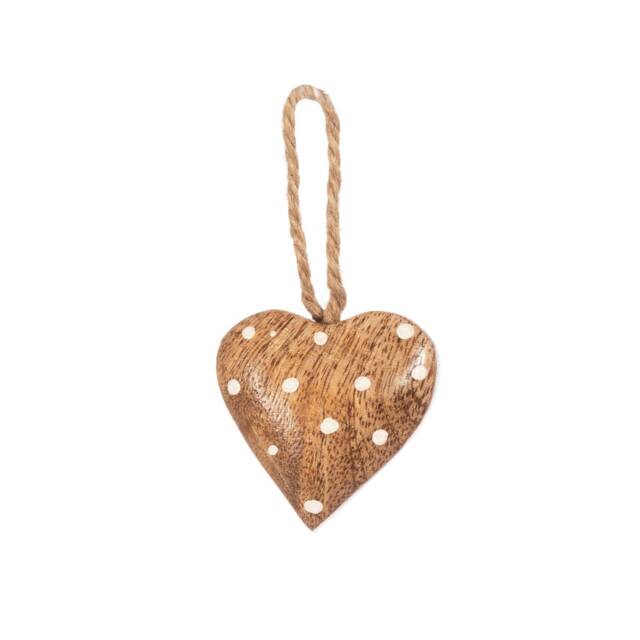 Mini Wooden Heart With White Polka Dots Christmas Tree Hanging Decoration - Winter Festive Rustic Nordic Hygge Natural Gift Friends Family