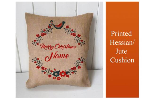 Scandinavia Christmas Personalised Vintage - Cushion Fabric Panel Or Case Or With Filling Rustic Natural Jute Burlap Hessian