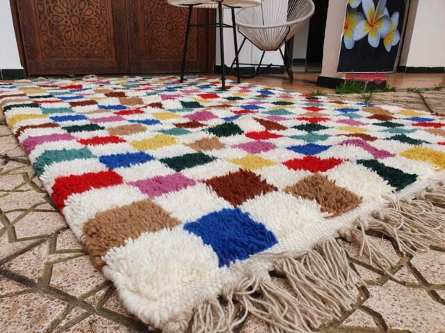 Checkered Moroccan Rug Multicolor Hand Woven Genuine Moroccan Carpet Beni Ourain Carpet Soft Shag Artistic Oriental Plaid - image 1