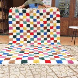 Checkered Moroccan Rug Multicolor Hand Woven Genuine Moroccan Carpet Beni Ourain Carpet Soft Shag Artistic Oriental Plaid - thumbnail 3