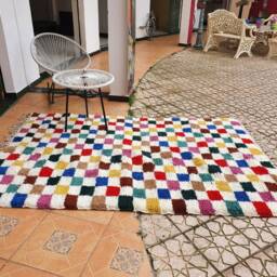 Checkered Moroccan Rug Multicolor Hand Woven Genuine Moroccan Carpet Beni Ourain Carpet Soft Shag Artistic Oriental Plaid - thumbnail 2