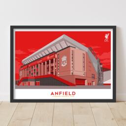 Liverpool Fc Print - Anfield Illustration Outside Stadium Red Sky Poster Lfc Football Art - thumbnail 1