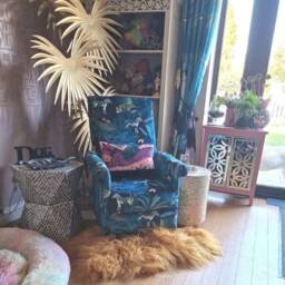 Handcrafted Jungle Animals Velvet Adult Armchair Nursery Accent Chair Blue Zebra Green Mustard Statement Small - thumbnail 4