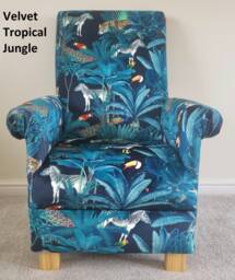 Handcrafted Jungle Animals Velvet Adult Armchair Nursery Accent Chair Blue Zebra Green Mustard Statement Small - thumbnail 1